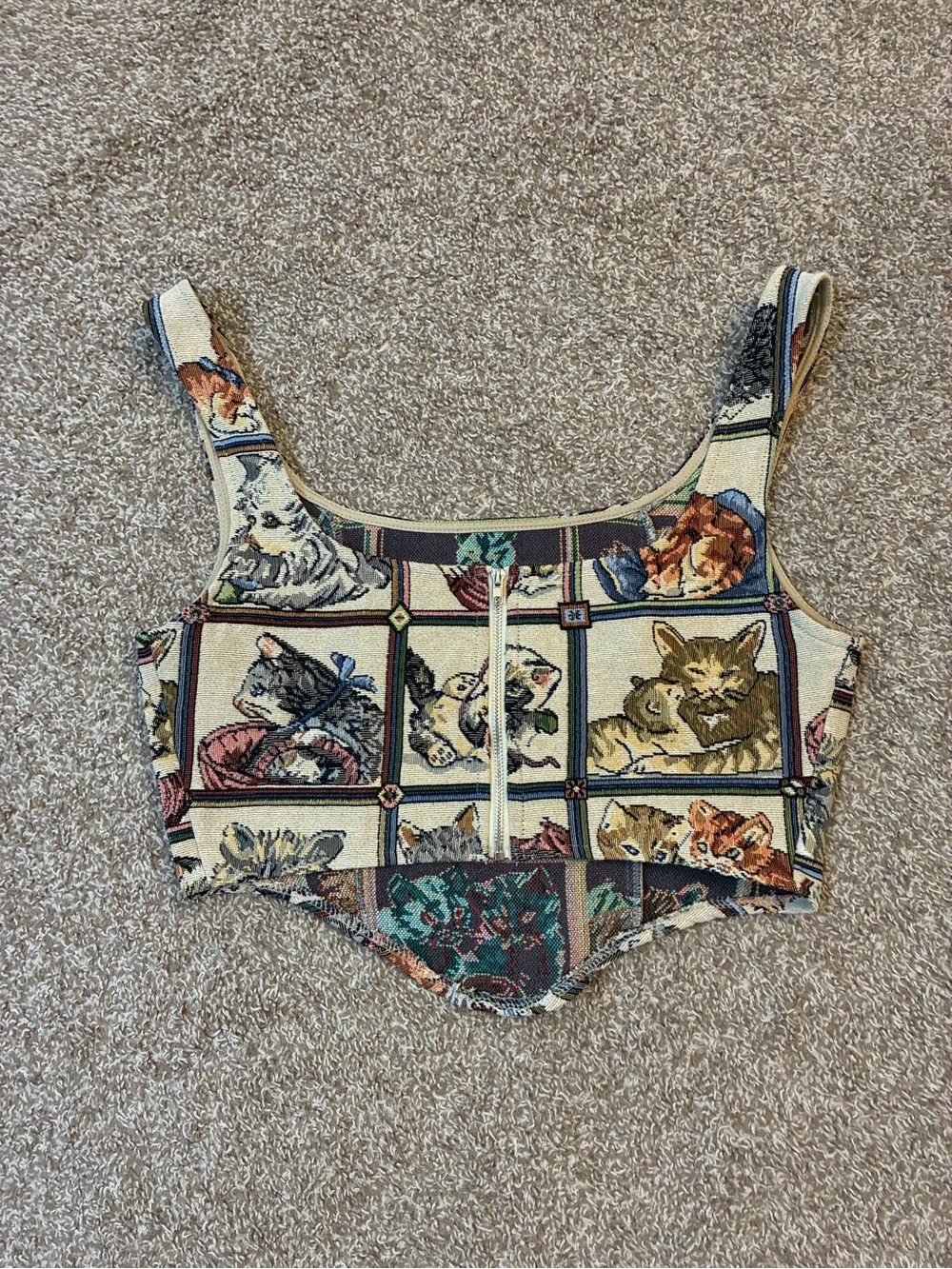 Cat Patchwork Woven Fabric Corset Top - Picture 2 of 3